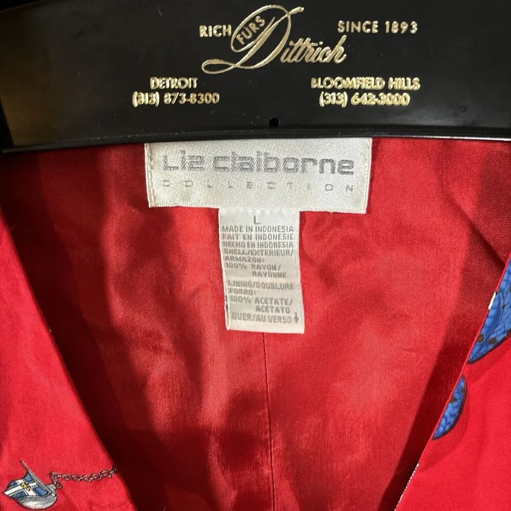 LIZ CLAIBORNE COLLECTION WOMENS RED NAUTICAL‎ SATIN VEST, SZ L 90s - Picture 6 of 9